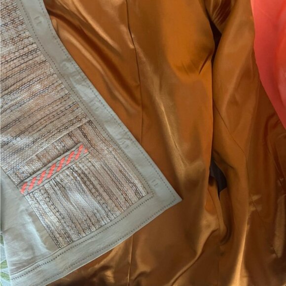 Elie Tahari Button Up Orange Lined Blazer Suit Jacket - Picture 5 of 8